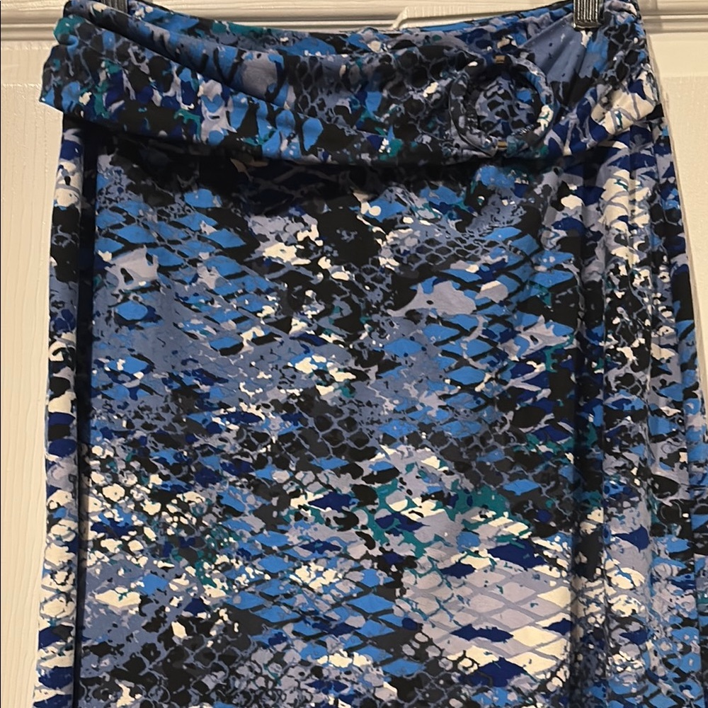 Robert Louis Multitone Blue Abstract A-Line Skirt - Picture 2 of 10